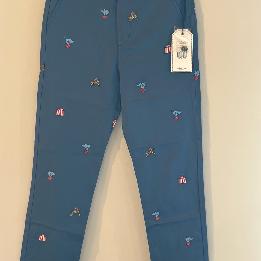 Classic Prep Blue Kids Casual Bottoms with Circus Embroidery